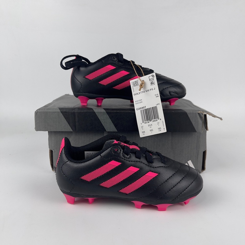 Adidas Goletto VIII FG Soccer Cleats Kids 10K Black Pink Athletic Lace Up GX6907